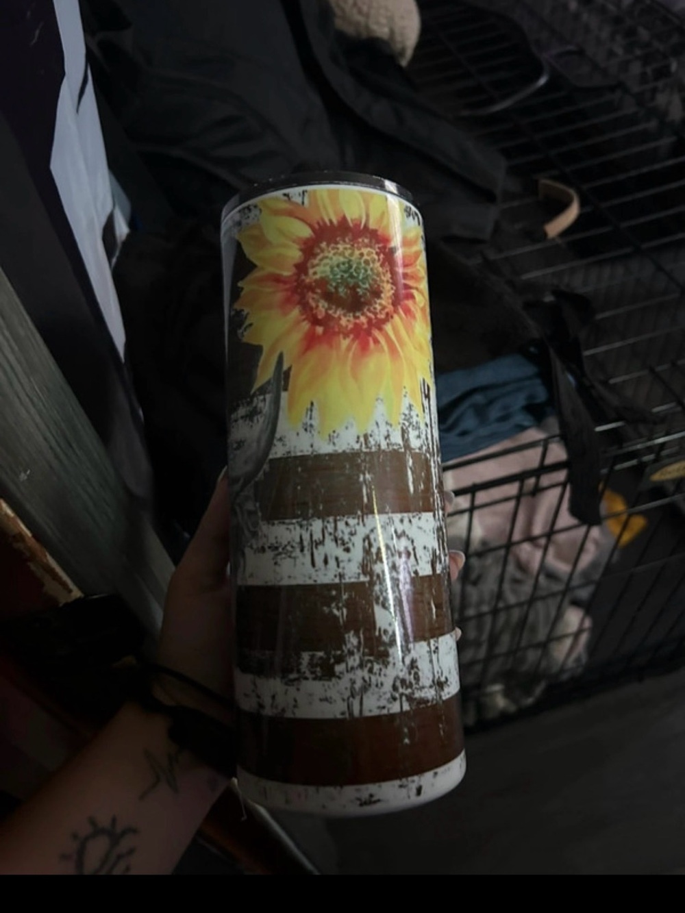 Sunflower Stripe Stainless Travel Tumbler - Yellow & Brown